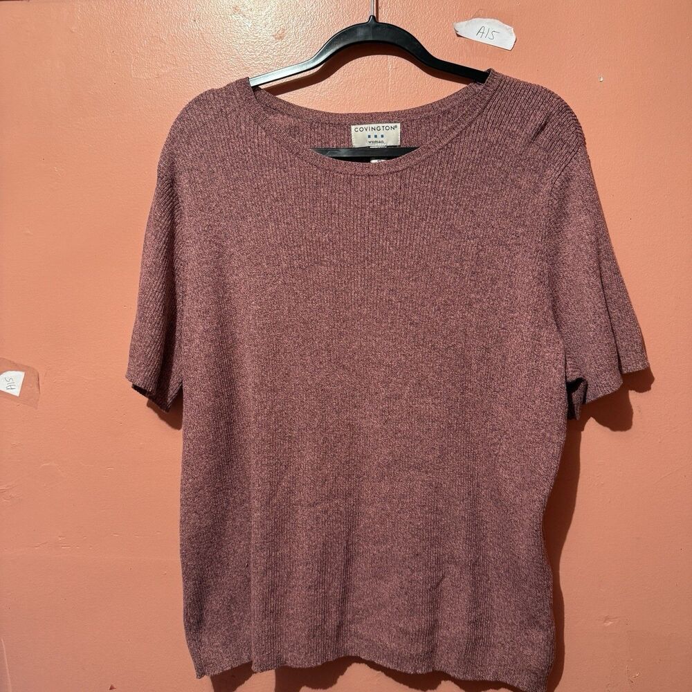 3/$15 Covington Womens Shirt Plus 20/22W Purple Thick Top Short Sleeve